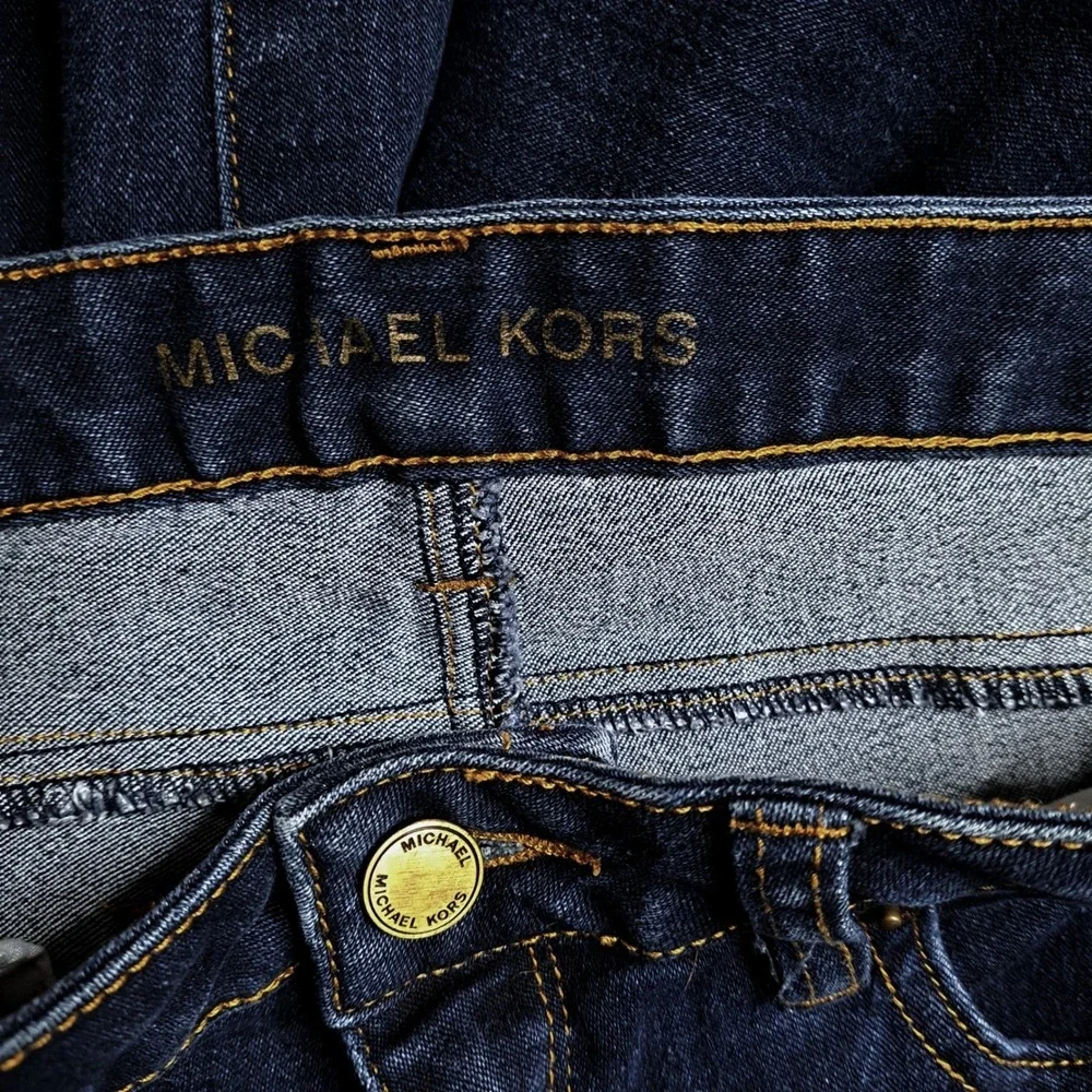 Michael Kors Womens 8 Dark Wash Cropped Skinny Jeans MK Logo‎ Gold Hardware